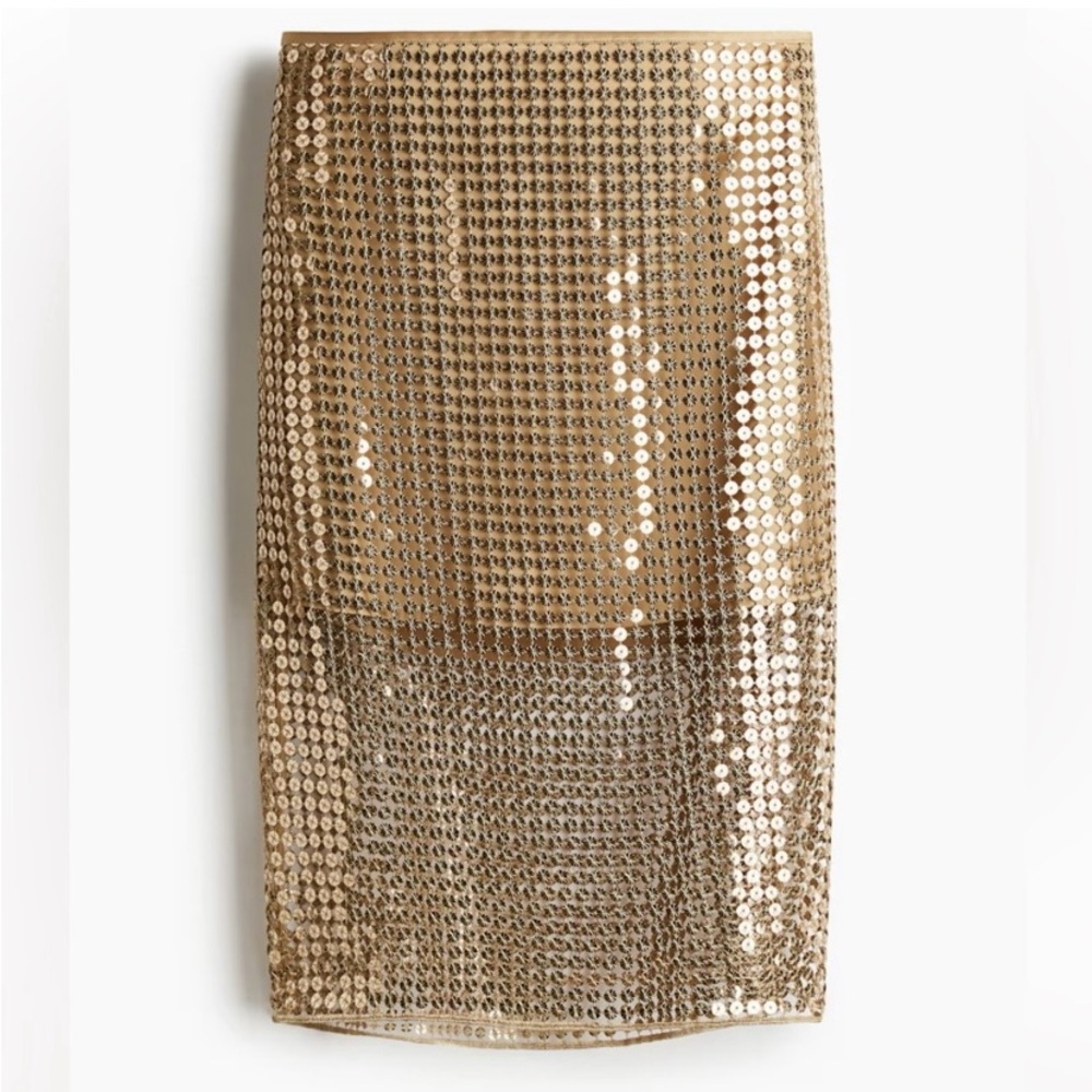 H&M sequined gold mesh midi skirt